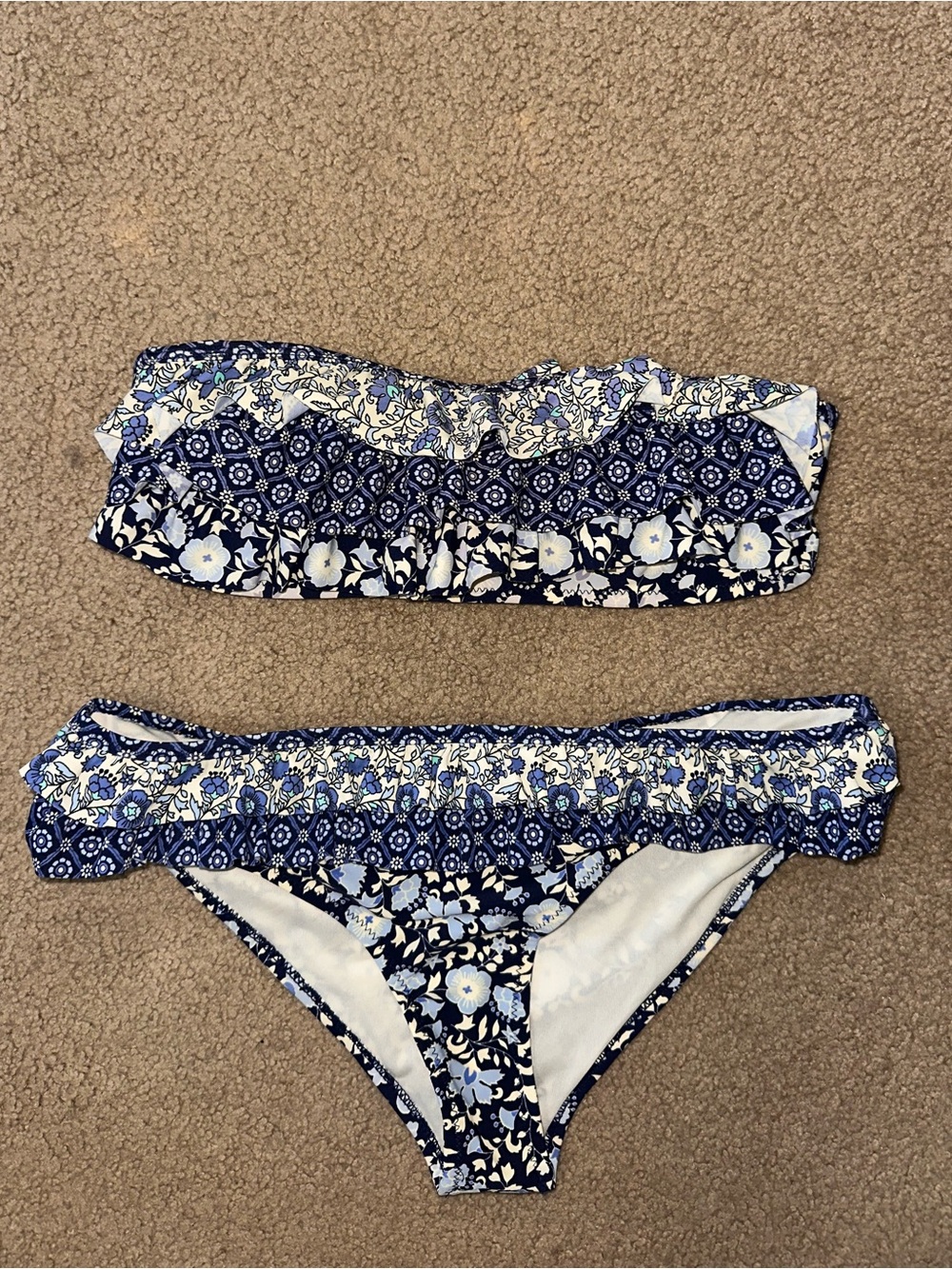 Jessica Simpson Blue Floral Bandeau Bikini Set